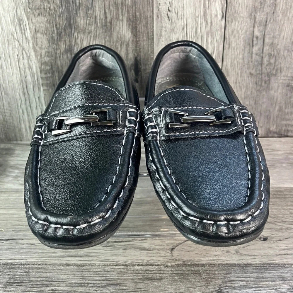 Josmo Boys Black Faux Leather Bit Loafer Slip On Dress Shoes Size 9 Toddler